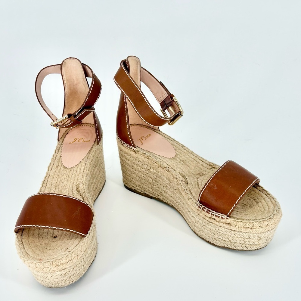 J CREW Leather Platform Wedge Espadrilles in Burnished Pecan - Picture 3 of 15
